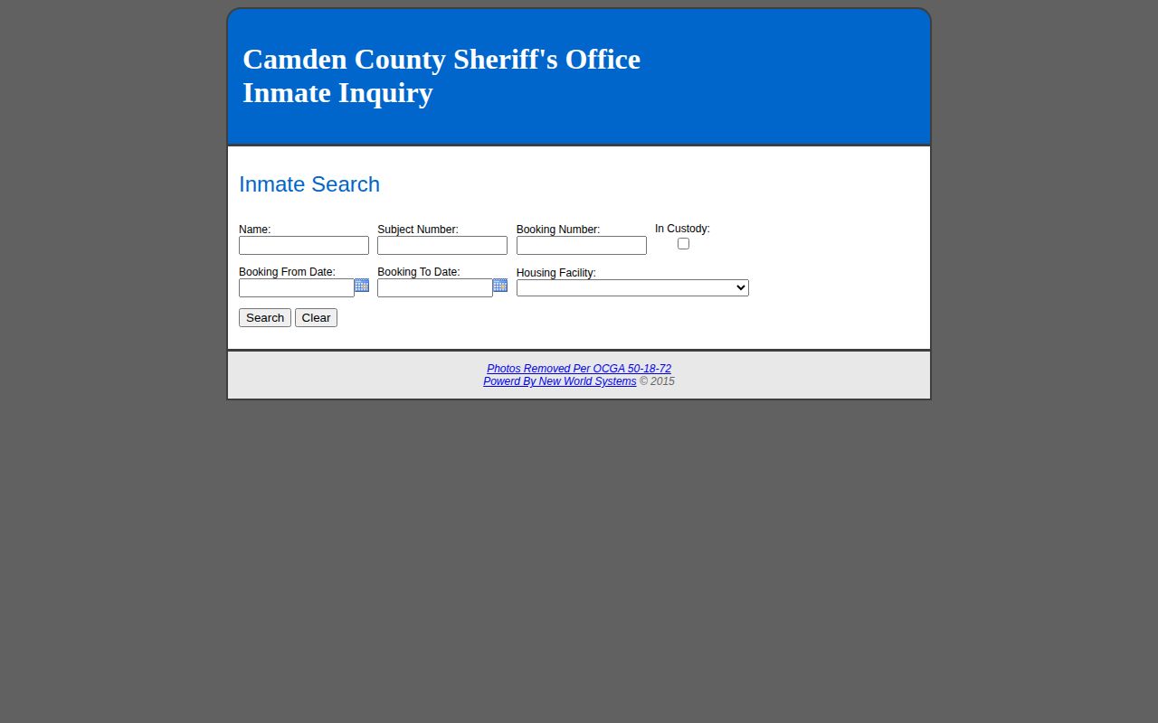 Camden County 24-hour release search in New World
