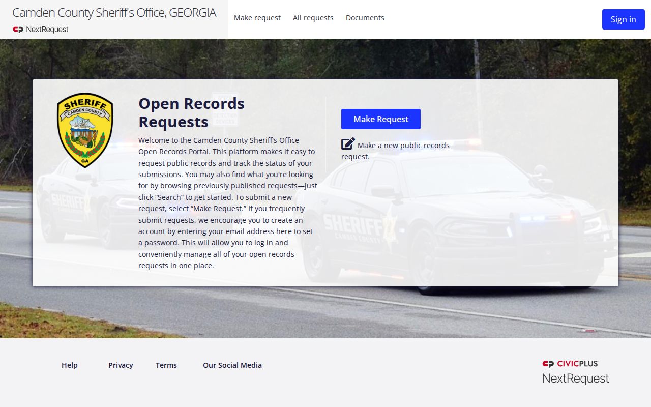 Camden County sheriff records portal for released inmate booking photo requests