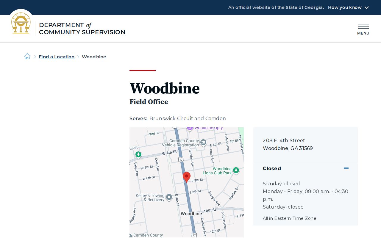 DCS Woodbine office for Camden County parole and probation supervision