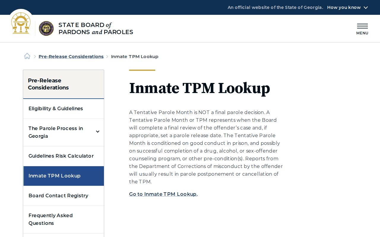 Georgia TPM information for Camden County projected release date