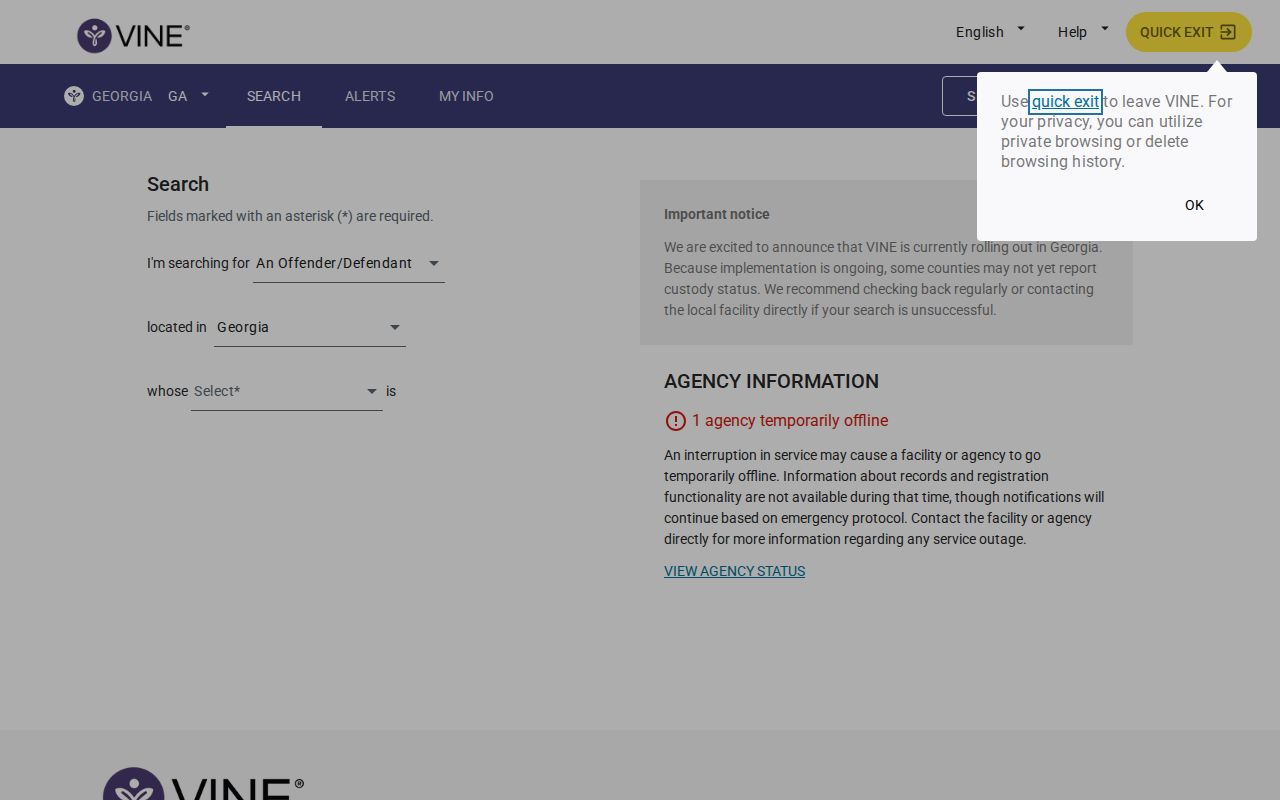 Camden County VINE inmate person-search workflow